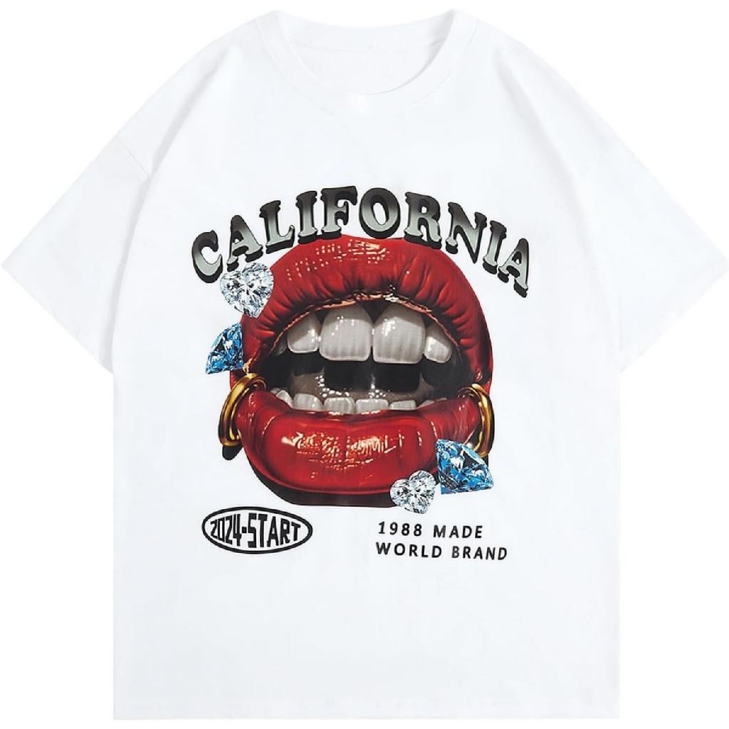 WDIRARA Men's Letter Graphic Print Short Sleeve Round Neck T-Shirt Streetwear Tops