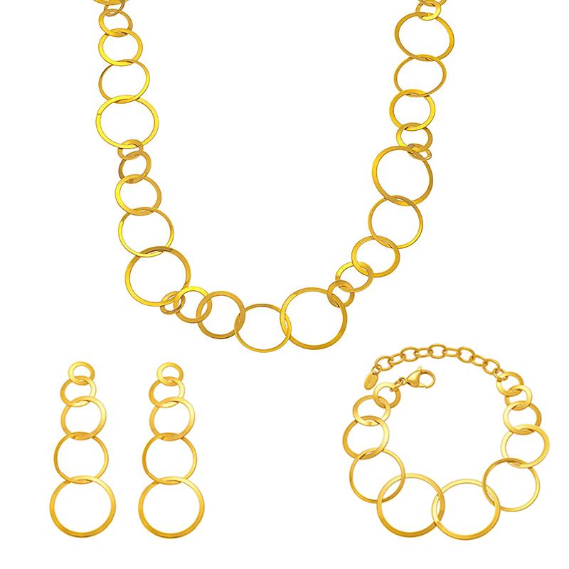 Thick Chain Necklace Bracelet Earrings In Stainless Steel With 18k Gold Plated Necklaces Bracelets Dangle Earring Set For Women