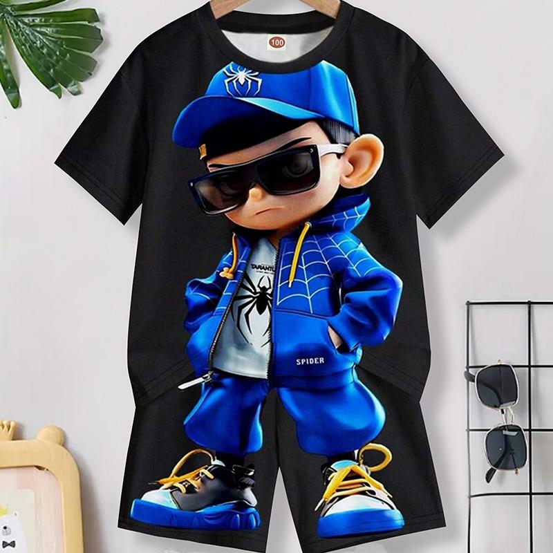 Fashion New Men's Retro Suit Summer Casual Breathable Refreshing Suit Street Style Printed 3D Bear Oversized Men's Loose Top