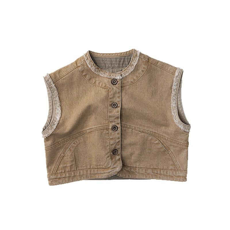 Vintage Unisex Kids Solid Sleeveless Cardigan Vest Casual Baby Outerwear