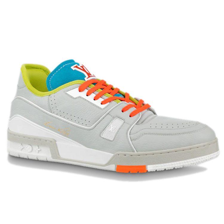 Louis Vuitton Trainer Upcycled Cow Leather Low Top Stylish Skateboarding Shoes Men's Gray Orange 1A8W9W