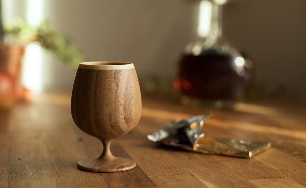 [Set] 2-Piece Set (RIVERET Brandy Vessel Glasses, 250ml, Bamboo, Dishwasher Safe, White/Brown, RV-117WB, Pair, Includes Gift Bag with Ribbon)