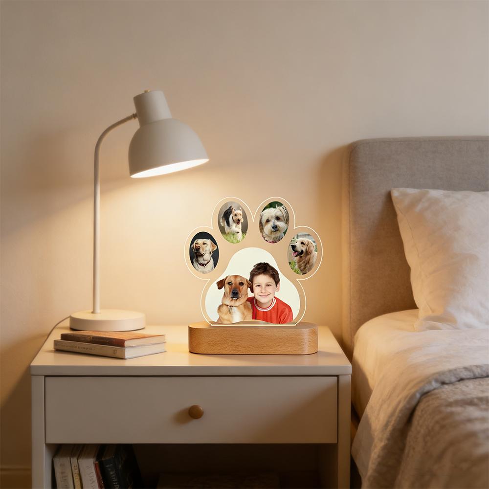 Custom Pet Photo Night Light Personalized Text LED Acrylic Wood Base Tribute To Pet Bond Gift Heartwarming Gift for Pet Lovers