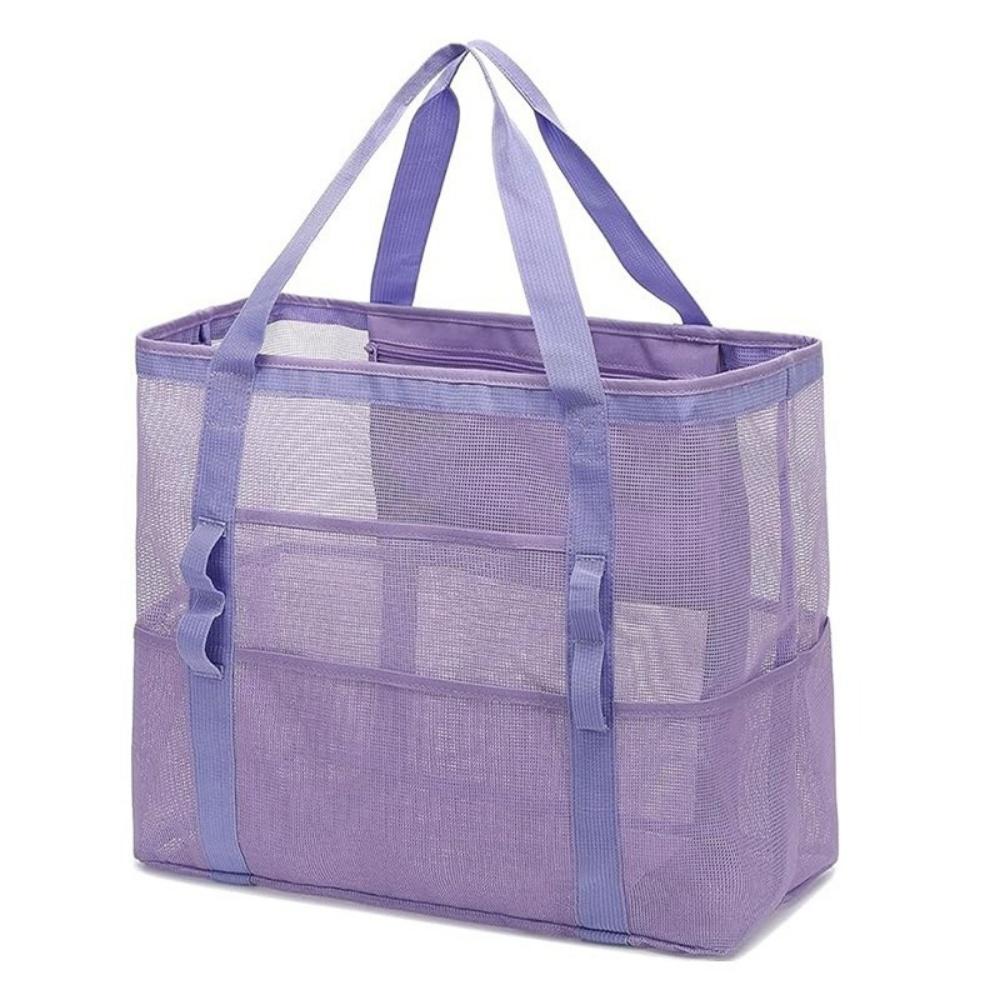 Borsa da Spiaggia Multifunzione in Rete Borsa Tote Portatile per Cosmetici con 9 Tasche Borsa da Viaggio per Asciugamano Articoli da Toeletta Organizzatore