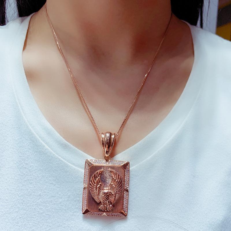Exquisite 585 Russian Purple Gold Inlaid Zircon Sparkling Eagle Pendant Femininity Classic Rose Gold Plated Necklace
