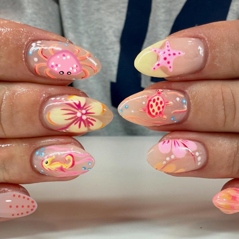 24pz Adesivi per Unghie in Gel 3D Ovali Corti, Crea Nail Art Fiore di Perla, Unghie Finte Acriliche French, Misura Corta Perfettamente Adatta Fal