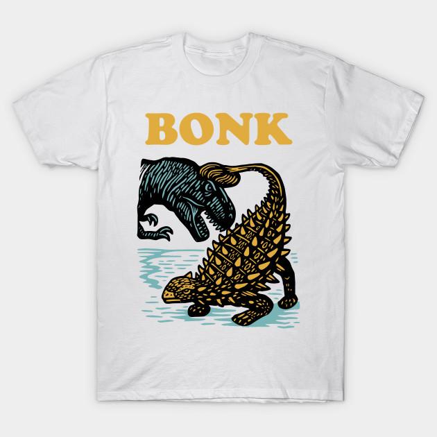 

Men Black Print T-shirt Bonk Dinosaur Funny Prehistoric Humor Design No-Cut Transfer Paper Print Cotton Tshirt M білий