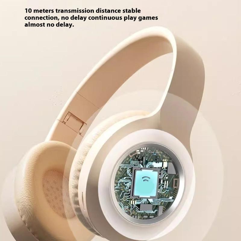 Bluetooth-compatible Headphone Over Ear Wireless Headphone with Microphone LED Light Foldable Headsets Deeper Bass