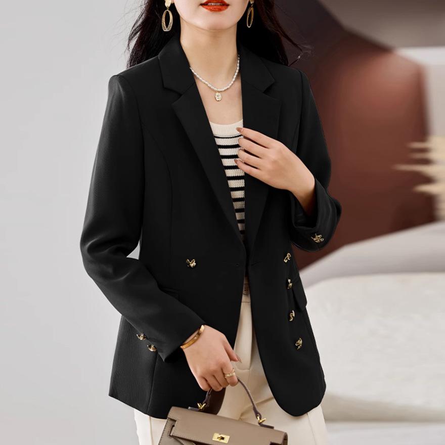

Весенний новый костюм с завышенной талией, маленький костюм, темпераментный, универсальный, черный, с дизайнерским двубортным вертикальным пиджаком, женский XXXL чёрный