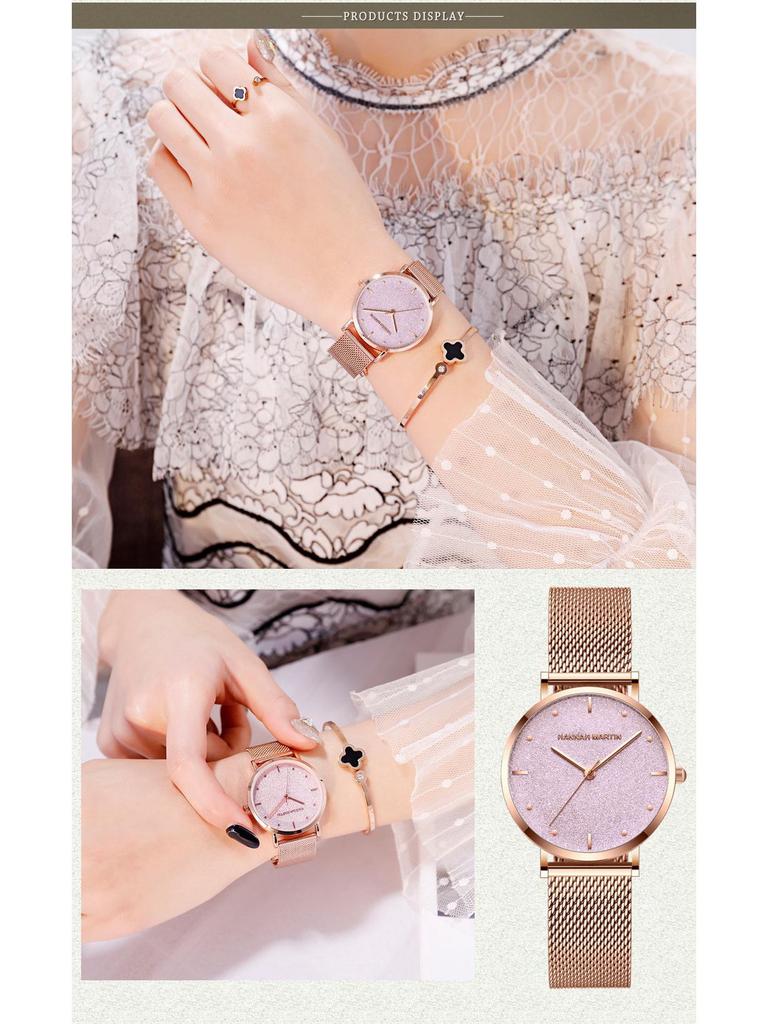 Japanese Movement Ladies' Mesh Strap Quartz Watch - Starry Sky Waterproof Design