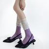 Lace Ruffle Socks Women Jk Lolita Sweet Girls Kawaii Middle Tube Socks Fashion Solid Color Black White Gray Long Socks Stockings