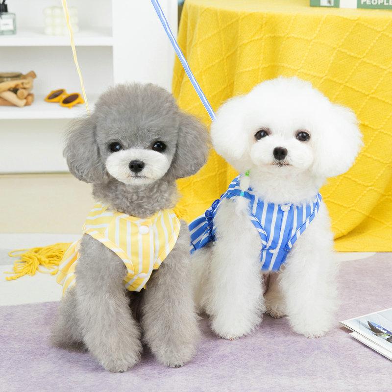 Spring and Summer 2024 New Pet Dog Clothes Vertical Traction Skirt Small and Medium-sized Dog Teddy Dog Clothing Bomei Skirt