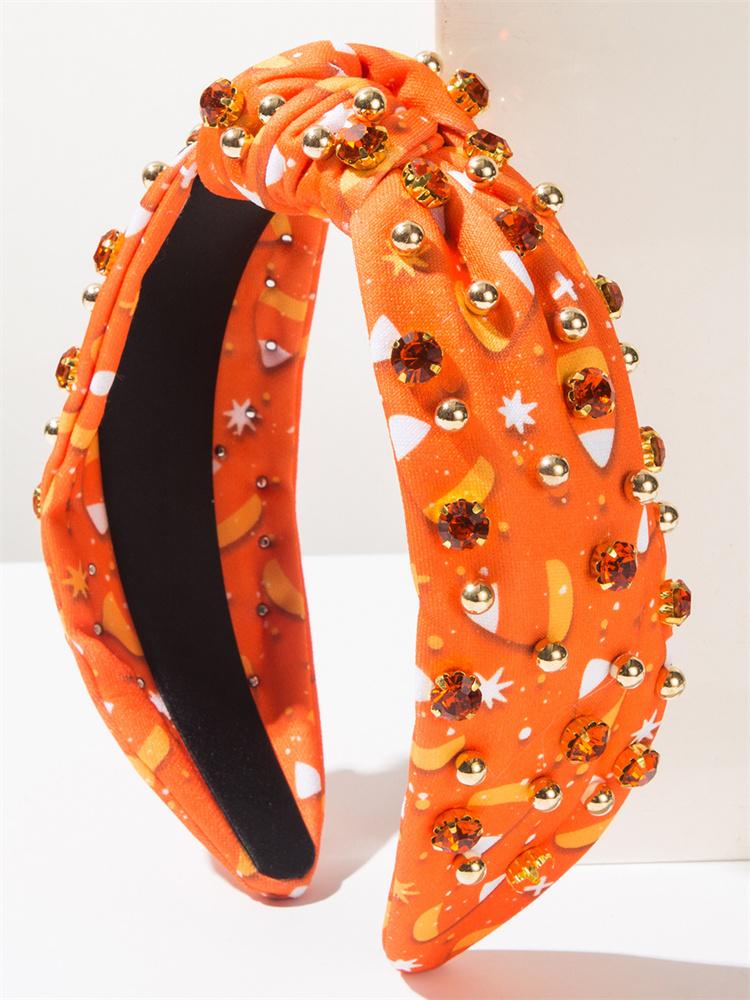 Amazon Halloween Headband Women's Fabric Knotted High Head Headband Pearl Rhinestone Headband