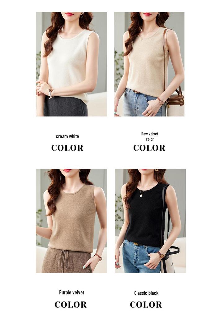 Women's 100% Cashmere Round Neck Spaghetti Strap Knit Vest - New Autumn/Winter Style Sleeveless Base Layer.