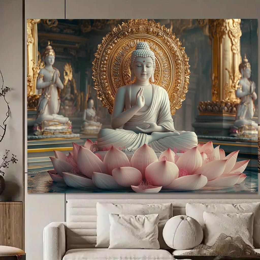 Colgante de Pared Impreso en 3D Tapiz de Buda Tailandia Trono de Loto Sakyamuni Yoga Meditación Tela de Pared Decoración para Sala de Estar Dormitorio