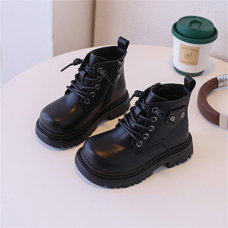 

Autumn Children Boots Leather Kids Ankle Boots Zip Side Rubber Sole Toddler Boys Girls Boots EU 22-30 30 чорний