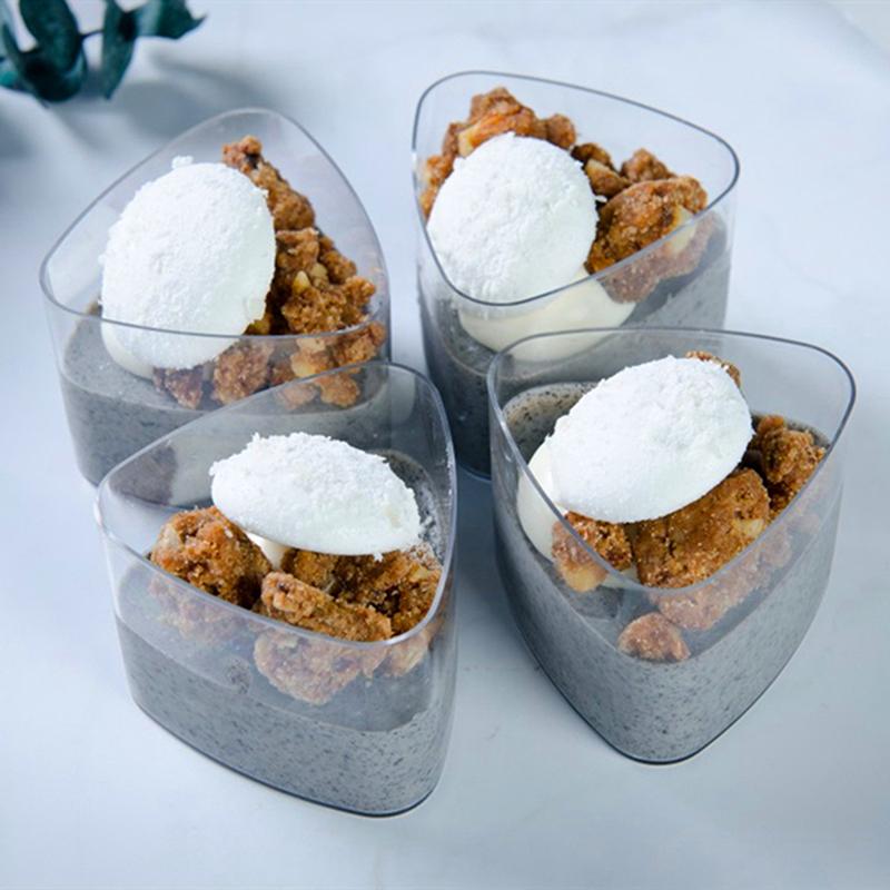 12pcs Disposable Plastic Triangle Cups 70ml Mini Portion Dessert Cups Transparent Food Container Tableware Party Supplies