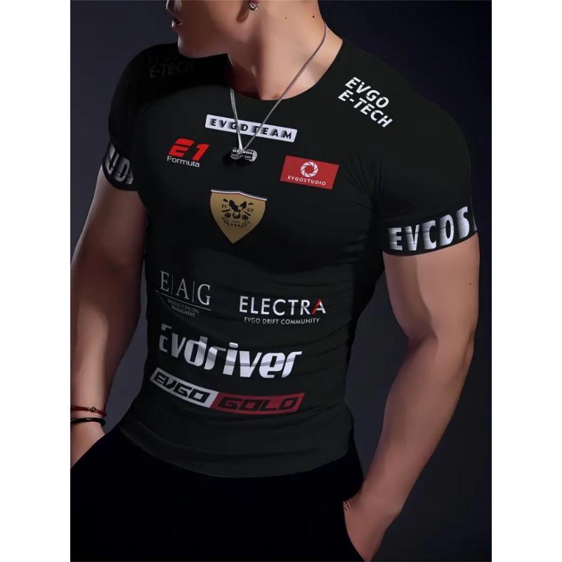 Men's Racing 3D Printed Round Neck Short Sleeve Top Casual Loose Men's T-shirt Daily Sports Sweat Absorbent Short Sleeve