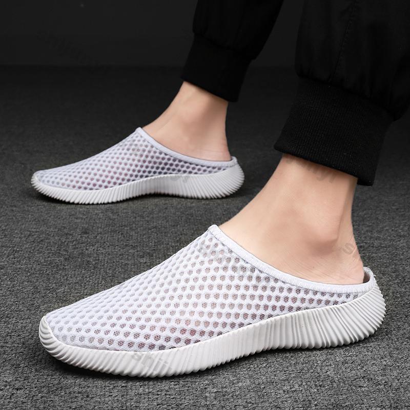 Fashion Couple's Large Size Shoes 2025 Summer Breathable Fly Weave Half Casual Shoes Woman Outdoor Lightweight Slip on Slippers Men