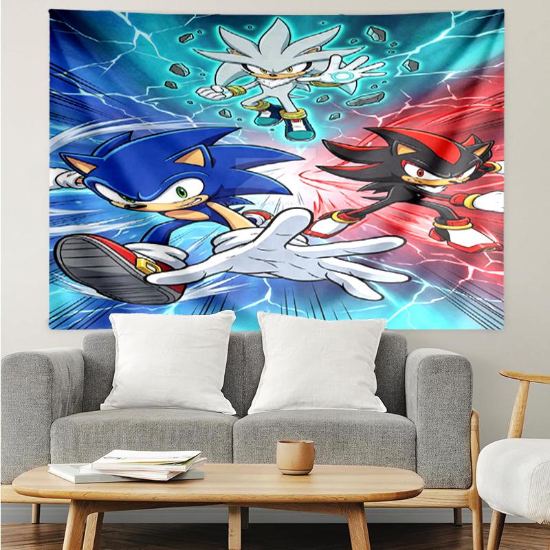 Sonic Print Tapestry, Backdrop, Easy Setup, Ideal for Bedroom, Office & Living Room, with Aesthetic Wall Hanging Decor.