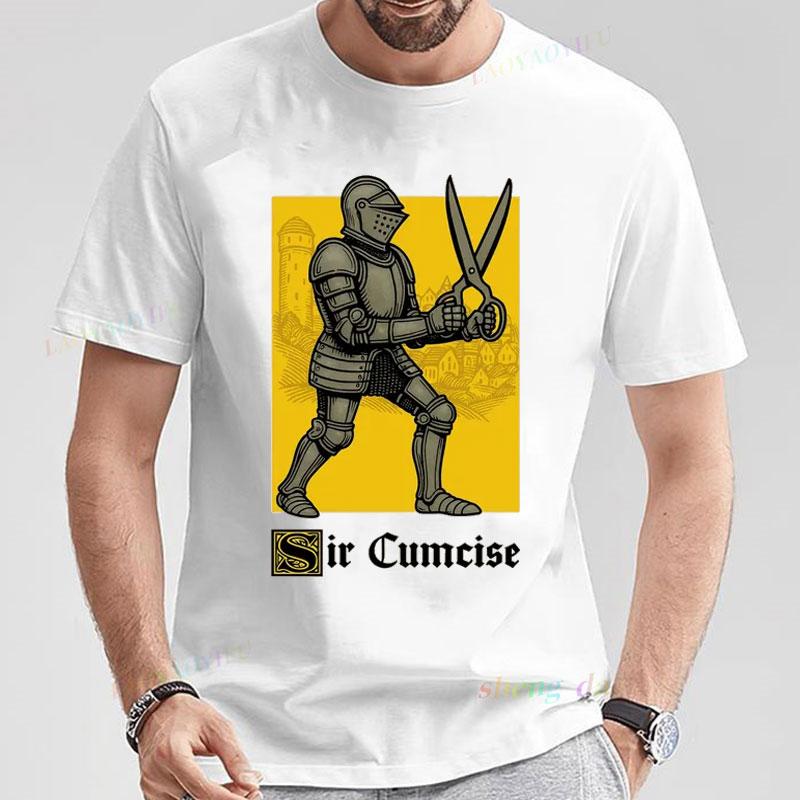Sir Cumcise Funny Knight Meme Edgy Dark Humor T-shirt for Camisa Offensive Sarcastic Vintage Crusader Top Gag Gift Polyester Tee S