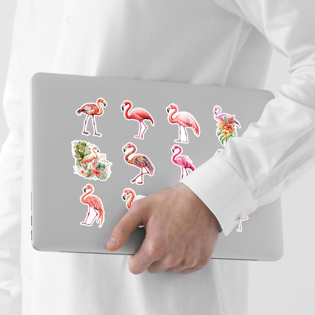 50 Cute Flamingo Graffiti Stickers for Mobile Phones and Computers, Waterproof Decorative Stickers, Pink Animal Stickers