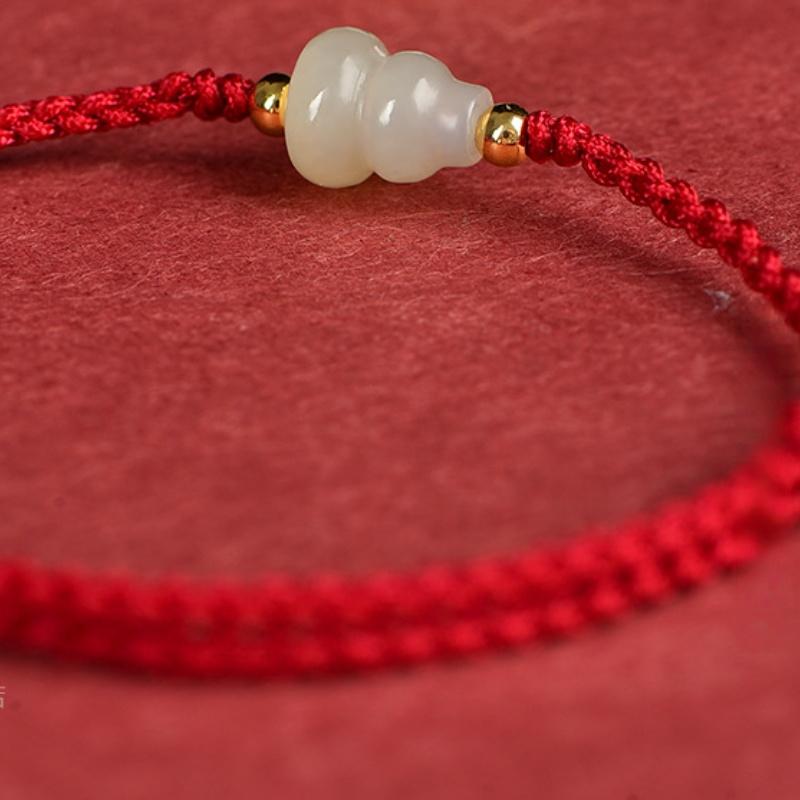 Hand Braided Red Lucky Bracelets For Couples Imitation Jade Calabash Cinnabar Beads Bracelet Good Fortune Bangles Year Gift