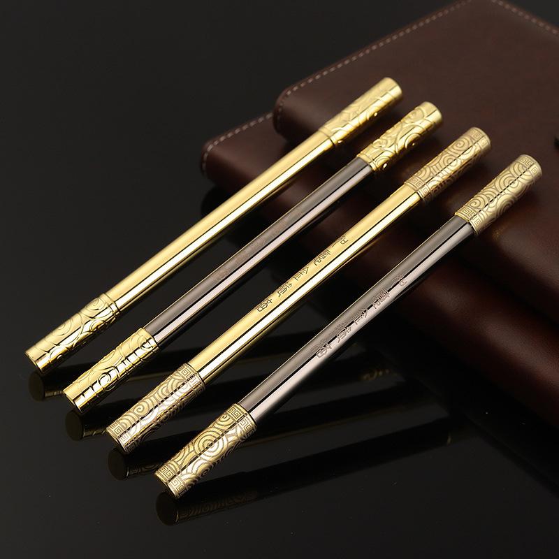 Goldener Knüppel Signatur Drehbarer Gelstift - Retro Chinesischer Stil für Büroschreiben und Geschäftsunterzeichnungen