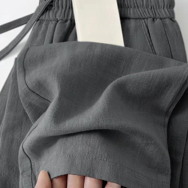 

Straight Casual Linen Pants Men Wide Leg Lightweight Baggy Sweatpants Male Walking Jogger Trousers Work 4XL сірий