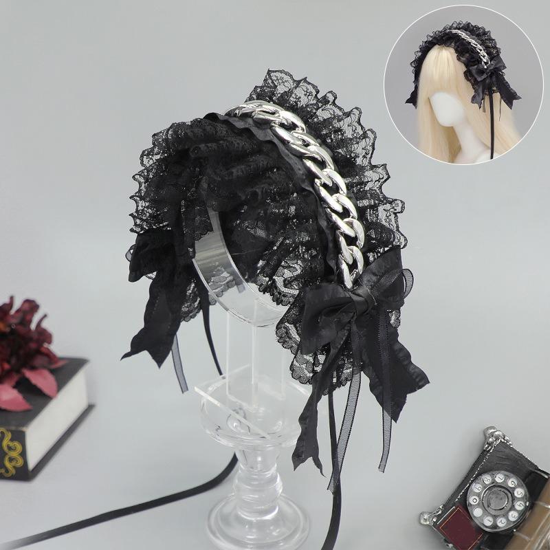 Metal chain Harajuku Spice Girl headband lace o girl headgear punk dark subculture niche hair accessories
