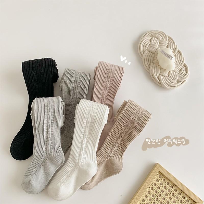 2024 Spring & Autumn Cable Knit Bow Leggings for Girls - Striped Tights with Open Crotch