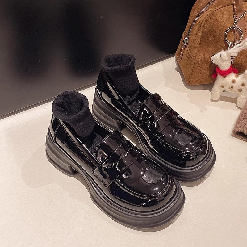Platform Small Leather Shoes Women's 2025 Spring and Summer New Retro British Style Heightening Black College Jk Shoes Muffin Loafers