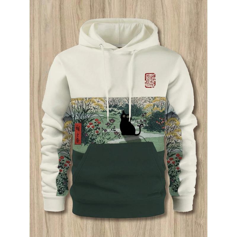 Interesting design Japanese Harajuku fashion men's hoodie casual y2k hoodie men's autumn and winter kitten pattern sports hoodie