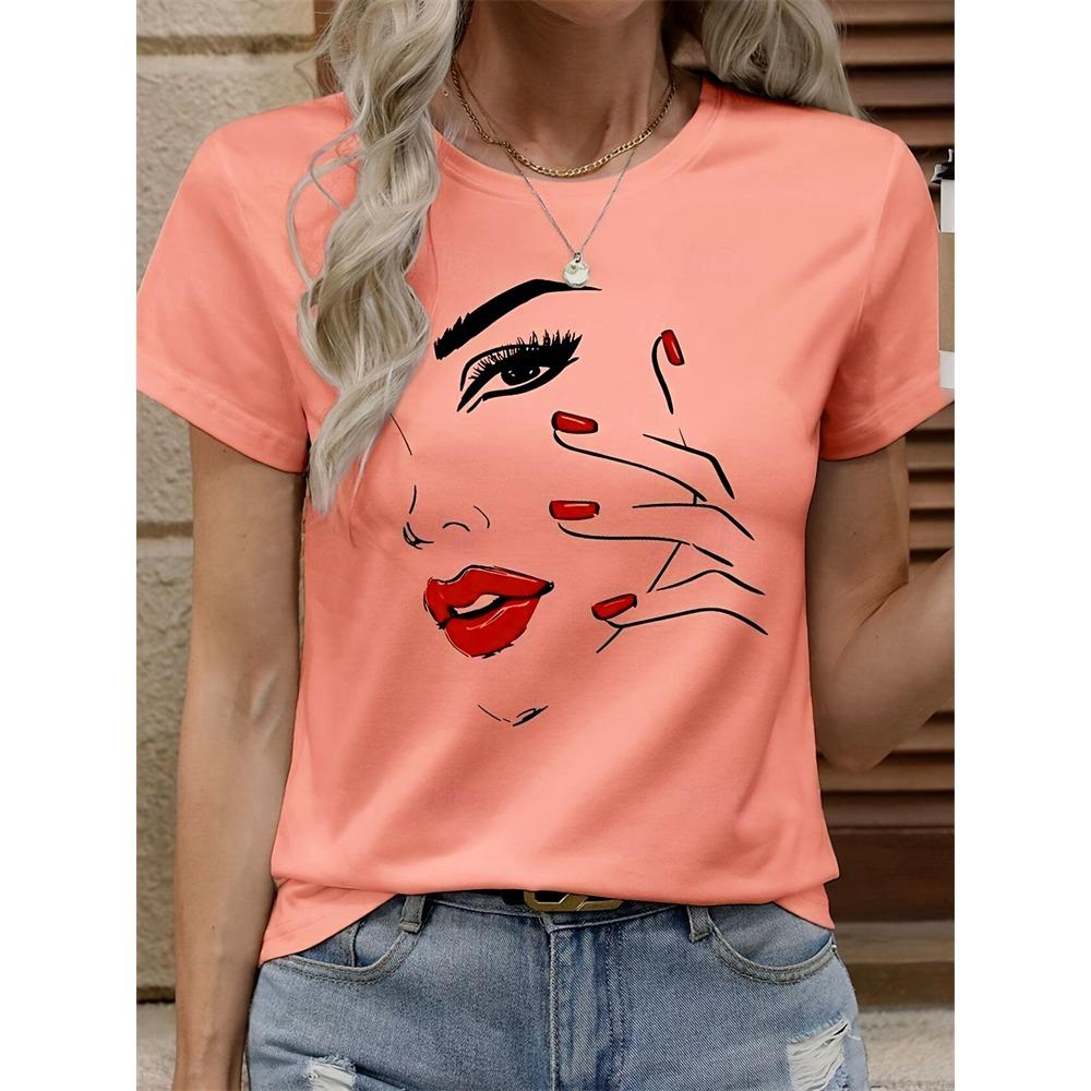 Women's Fashion Short-Sleeve T-Shirt Casual Comfortable Sunset Print Tops Elegant Womens Round Neck Top Everyday Versatile Tees