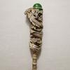 Old Chinese Tibet Silver Inlay Gemstone Handmade Hair Hairpin Statue