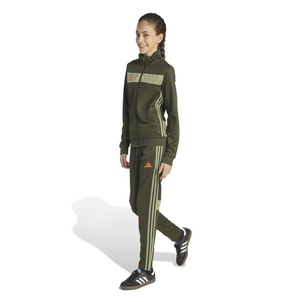 Adidas Tiro Essential Soccer Tracksuit Set in Night Orange Kids' (KSQ97) Cargo/Tent Green/Impact (JX2219)