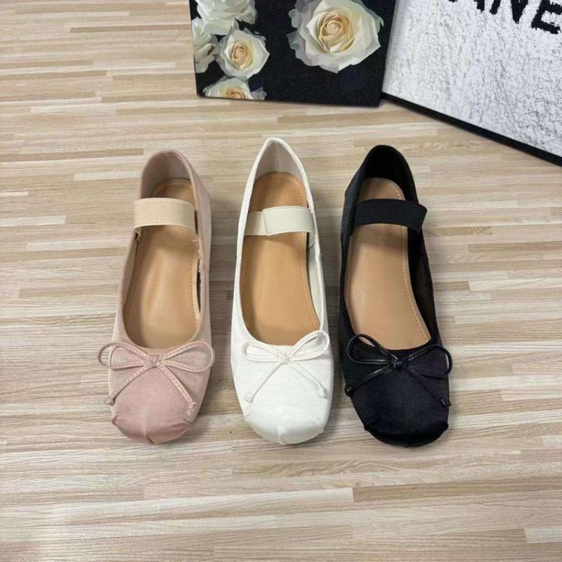 Single Shoes New Heightened Satin Bow Word with Light Mouth Ballet Mary Jane Women's Shoes
