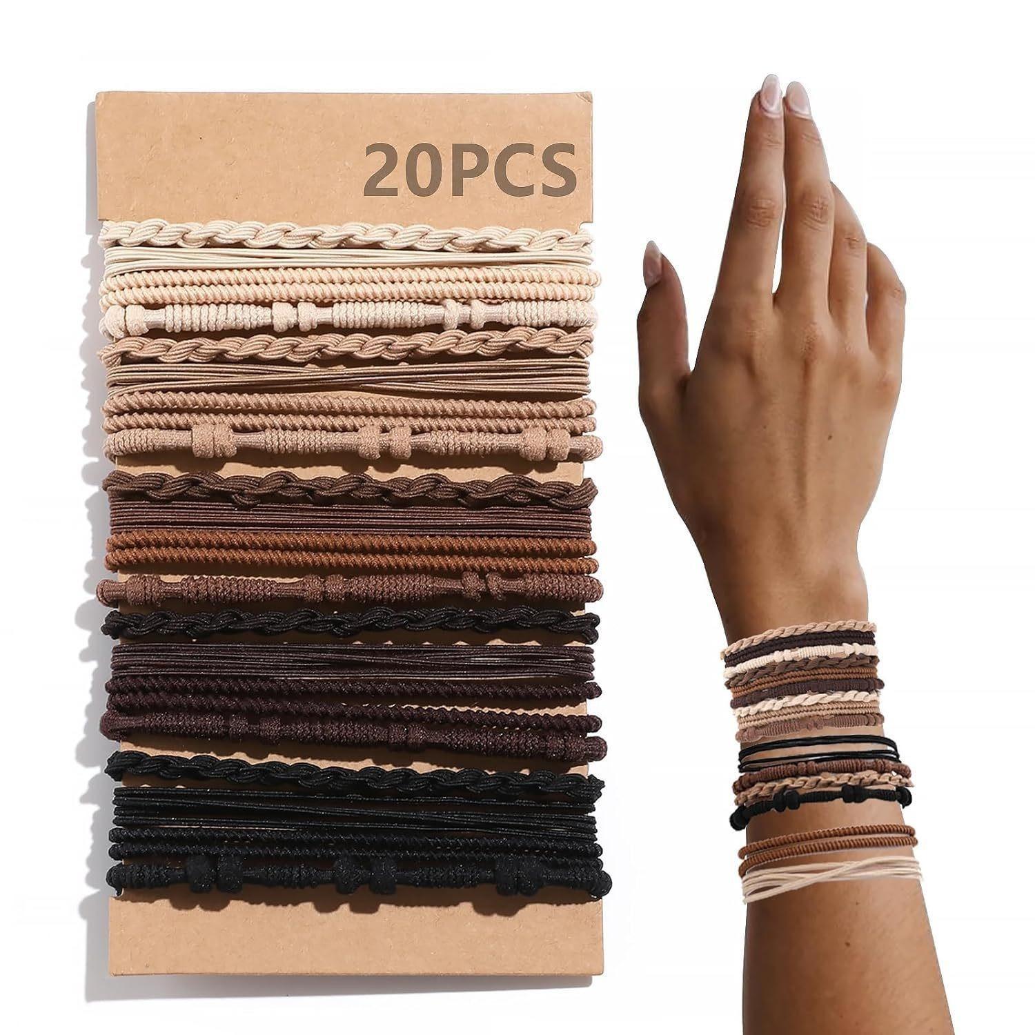20 Pcs Boho Bracelet Hair Ties for Women Elastic Hair Rubber Bands Girls Black Bracelet  Hair Rope Ponytail Holder Hairbands кофейный