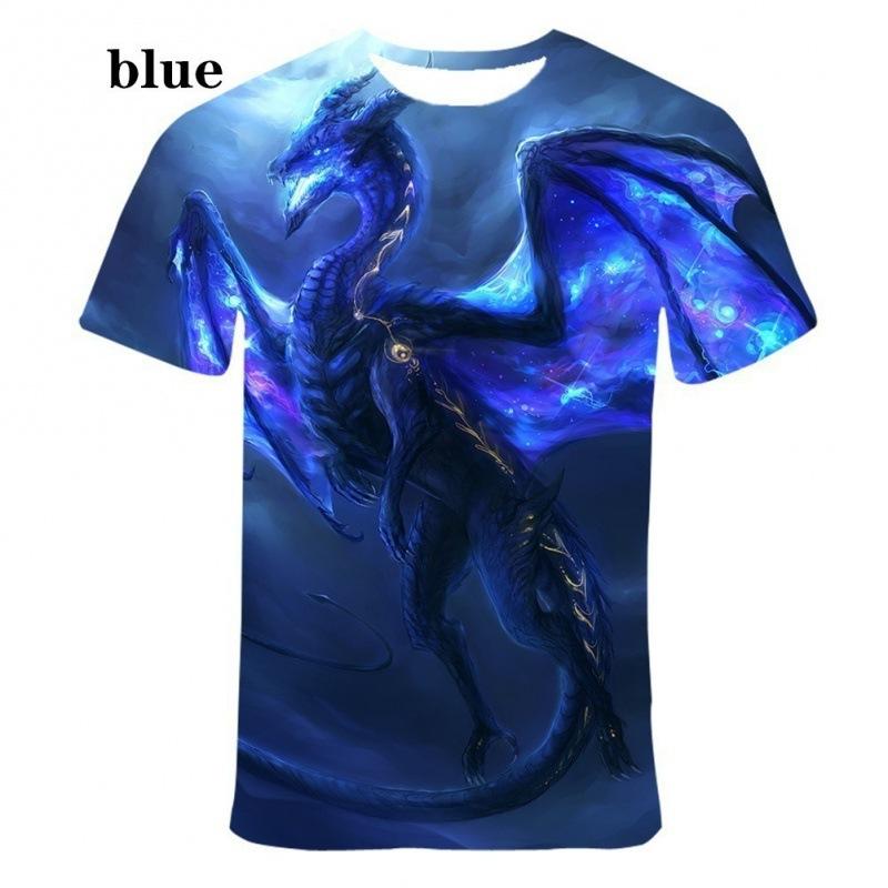 Modrý drak 3D tlač Pánske tričko O Neck Krátky rukáv Zviera Vtipná grafika Streetwear Letné Voľné Mužské Nadrozmerné Topy Tričká