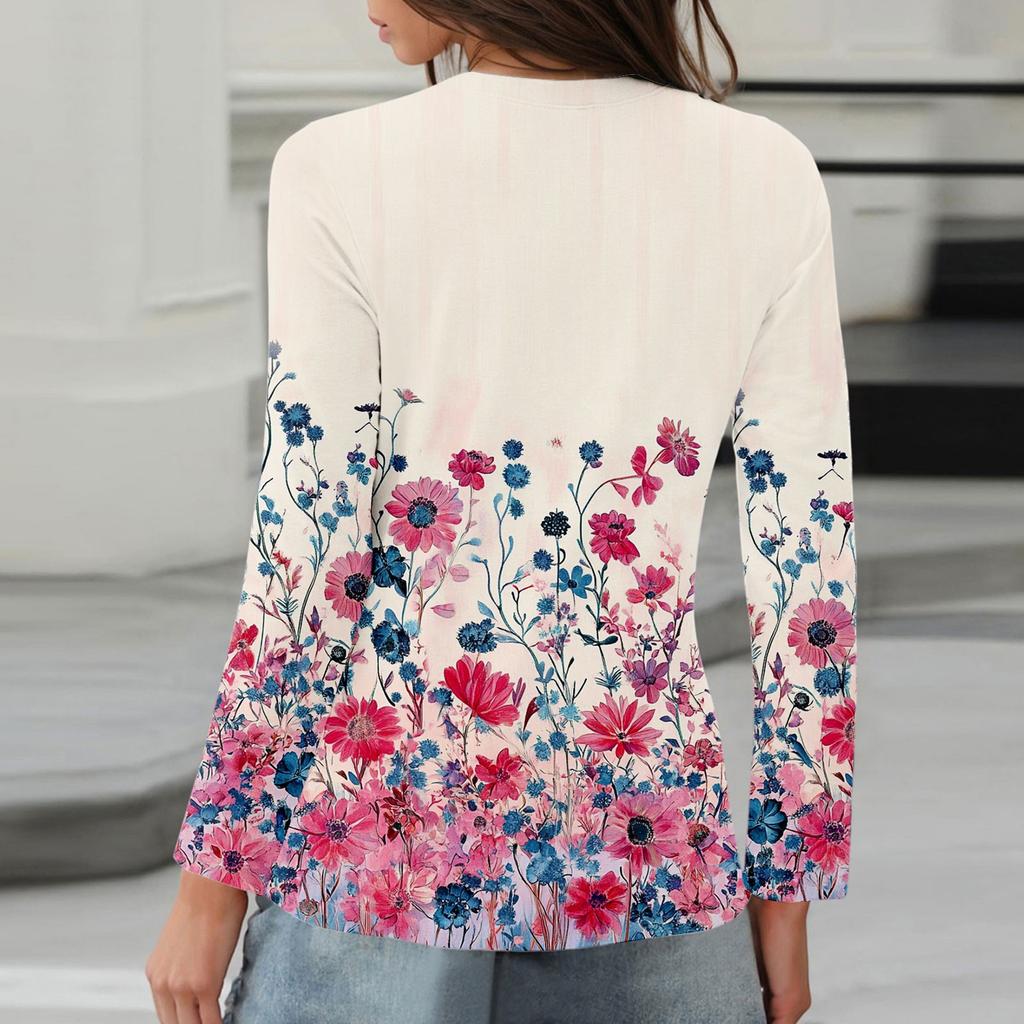 Koszule damskie z długim rękawem Śliczne nadruki Koszulki z nadrukami Bluzki Casual Plus Size Podstawowe topy Pulowery