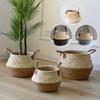 Straw Weaving Flower Pot With Double Handle Stylish Sturdy Decorative Props Garden Accessories