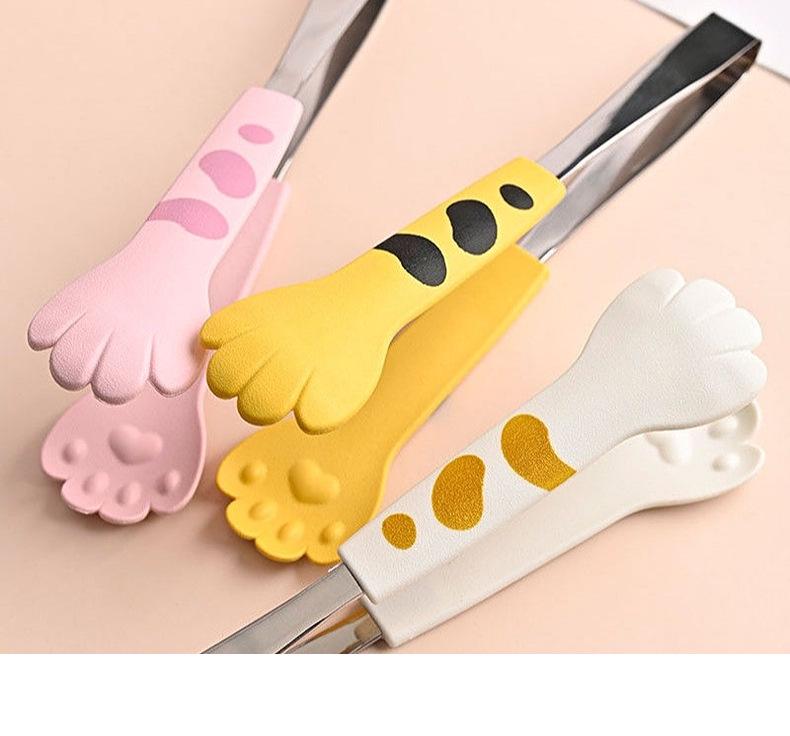 Stainless Steel Cat Paw Nylon Food Tongs for Sandwiches, Baking, and BBQ