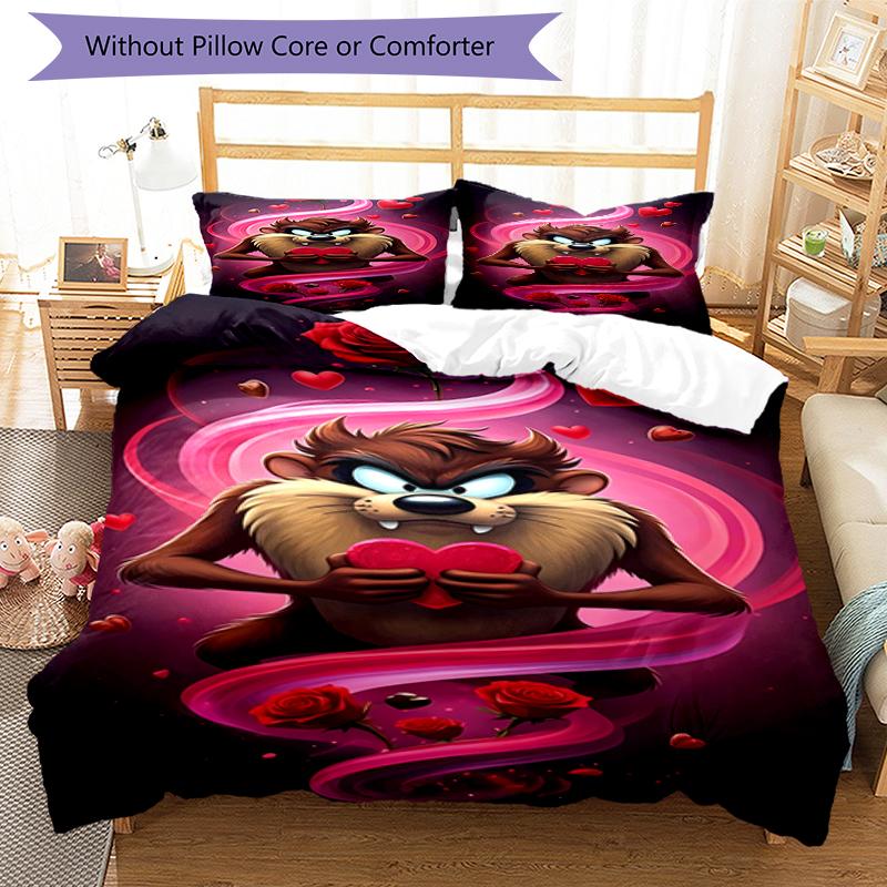 3pcs Taz Mania pattern bedding set duvet cover set includes duvet cover &pillowcases, perfect all season bedroom decoration & gift