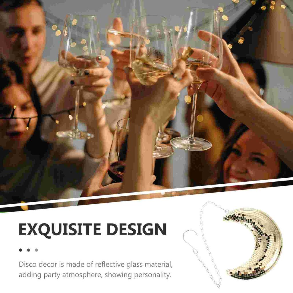 Golden Moon Shape Pendant Disco Decor Hanging Mirror Ball Party Accessories Home Decor Items Wind Chimes RetroDecorations