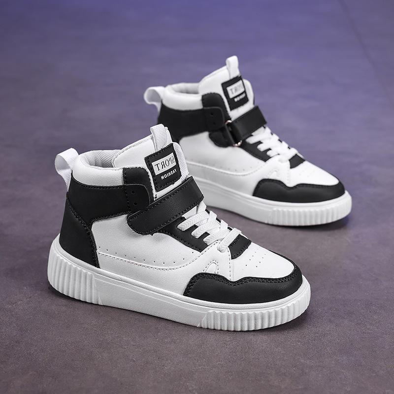 Rutschfeste High-Top Canvas-Sneaker für Kinder - Weiße Lederoberfläche für Herbst/Winter, Lässige und Sport-Laufschuhe.