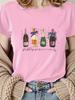 Damen Mode Trendiges Cartoon Champagner Druck T-Shirt Sprudelndes Persönlichkeits Design Harajuku Kurzarm Lässig Ästhetische Kleidung