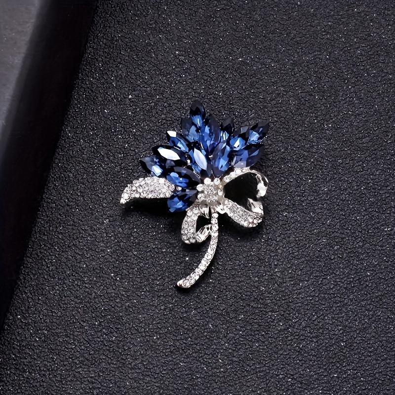 Elegant Vintage-Inspired Multi-Layer Rhinestone Brooch with Blue Gemstones & Sparkling Crystals – Chic Floral Design for Women, Perfect for Parties