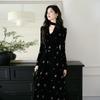 French Retro Black Velvet Dress: Exquisite Long Skirt, Autumn-Winter Socialite Style