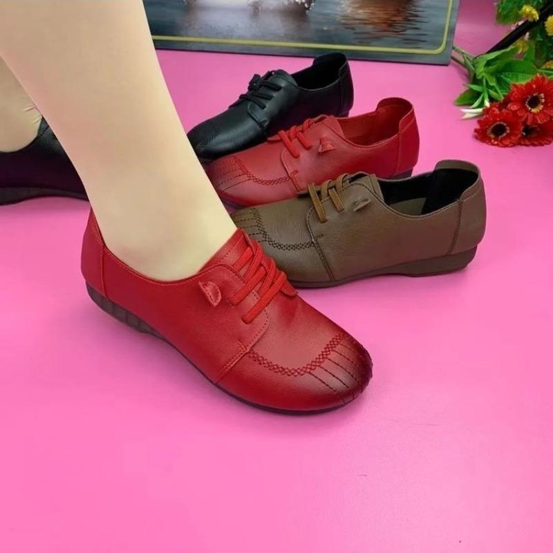 Single shoes women's autumn new soft leather thick heel fashionable and comfortable versatile lightweight round head women's shoes