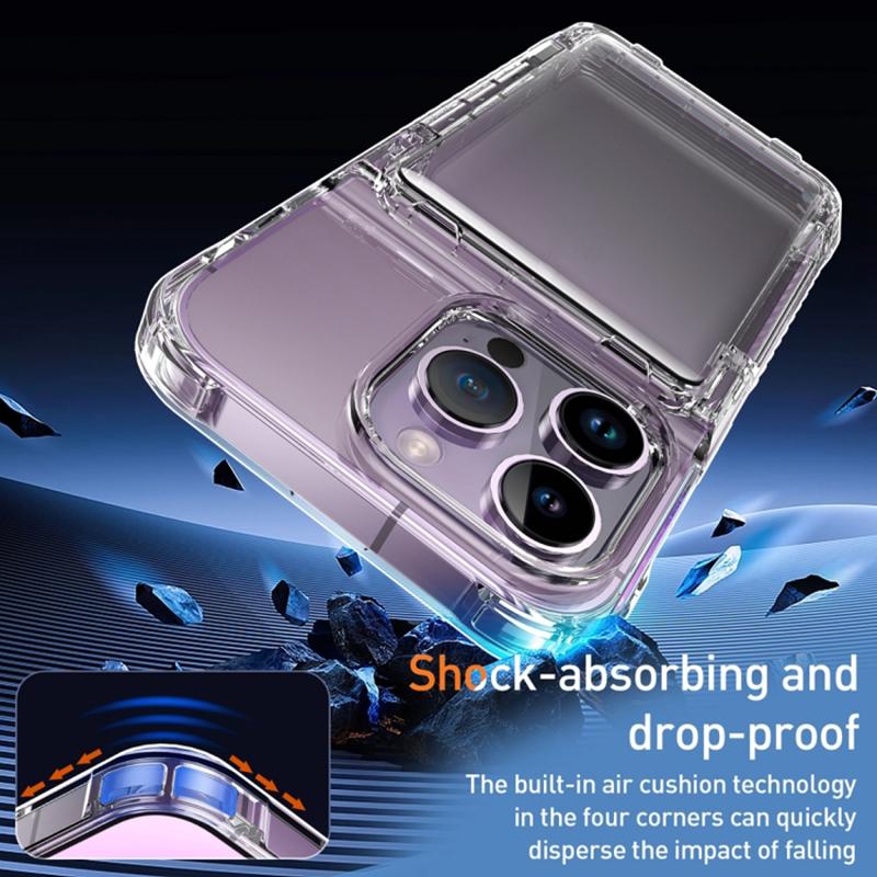 For iPhone 15 Anti-Scratch Phone Cover Clear PC+TPU Phone Case with Kickstand Card Holder